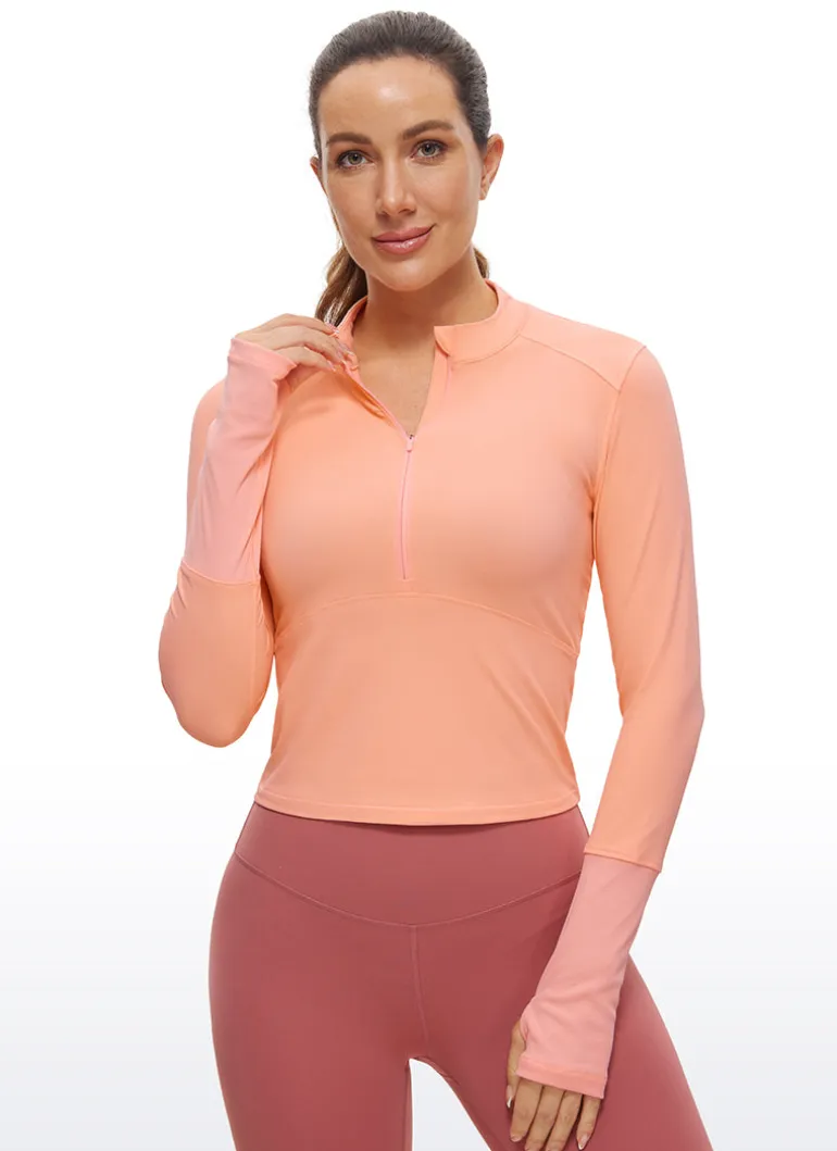 Brushed Half Zip Cropped Long Sleeve