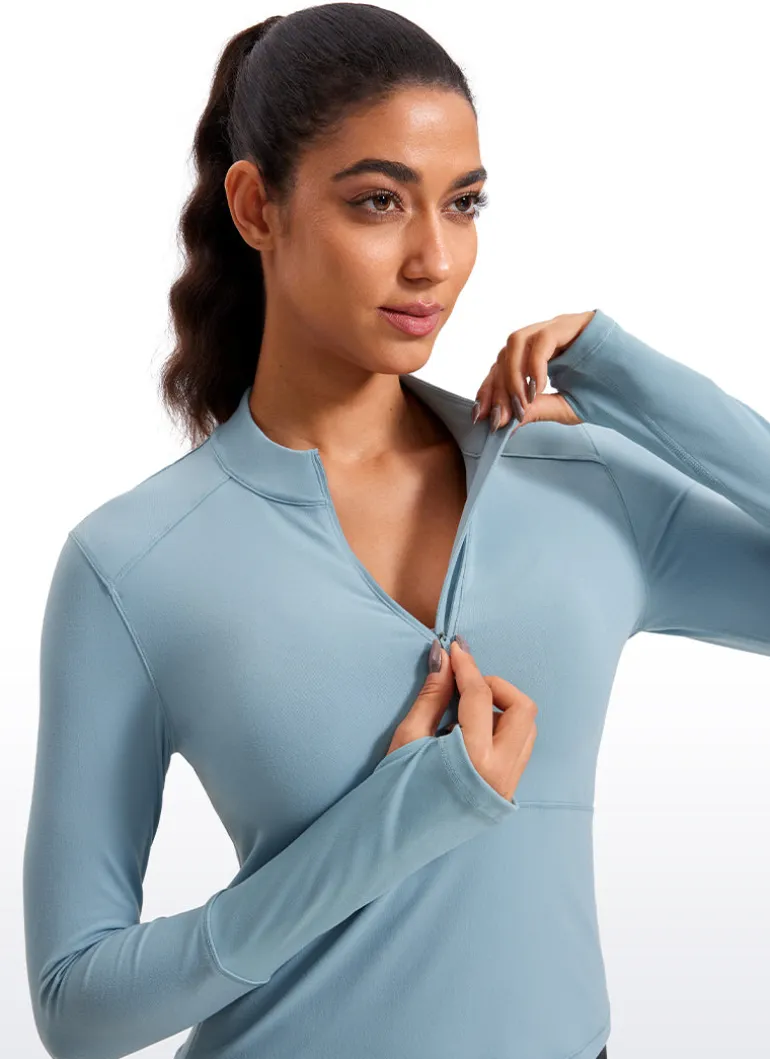 Brushed Half Zip Cropped Long Sleeve