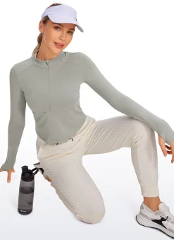 Brushed Half Zip Cropped Long Sleeve