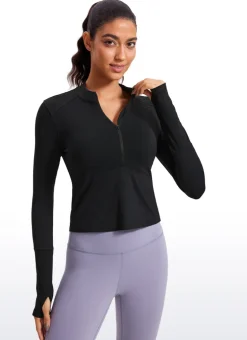 Brushed Half Zip Cropped Long Sleeve