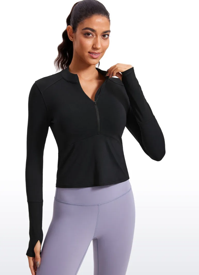 Brushed Half Zip Cropped Long Sleeve