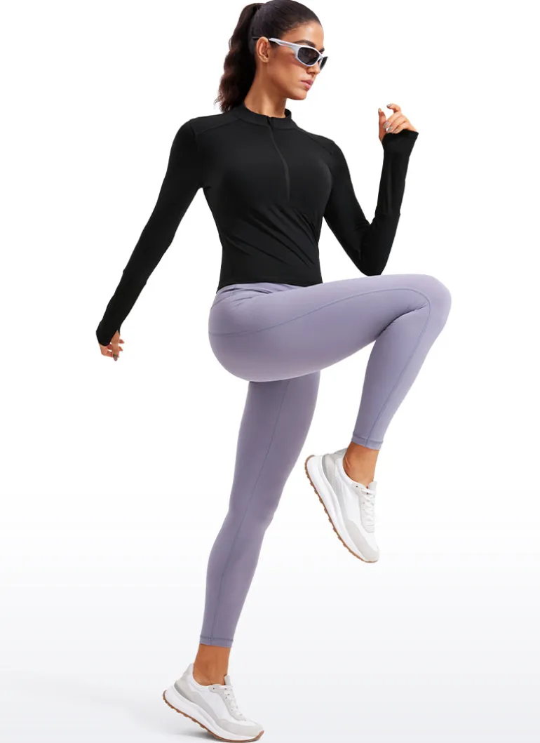 Brushed Half Zip Cropped Long Sleeve