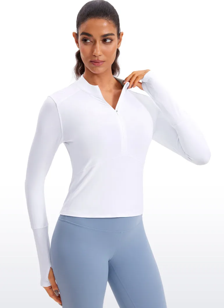 Brushed Half Zip Cropped Long Sleeve