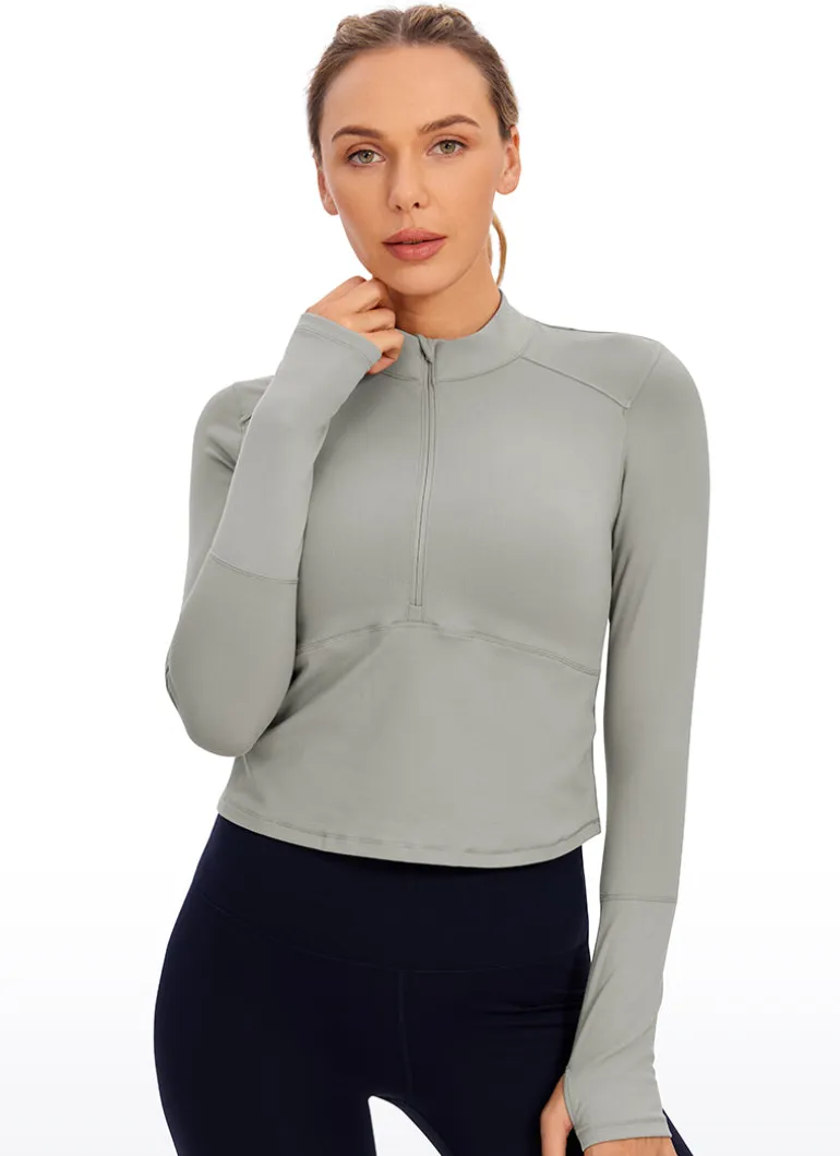 Brushed Half Zip Cropped Long Sleeve