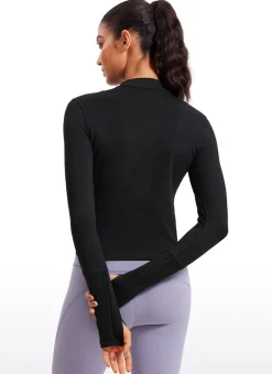 Brushed Half Zip Cropped Long Sleeve