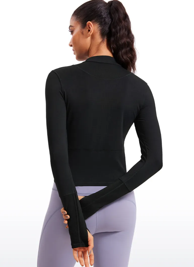 Brushed Half Zip Cropped Long Sleeve