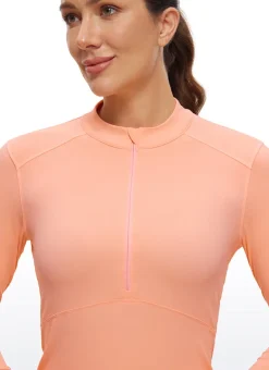 Brushed Half Zip Cropped Long Sleeve