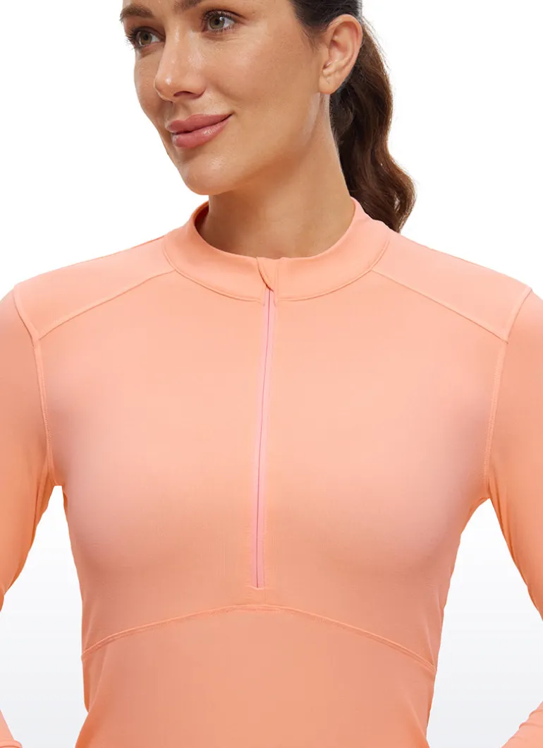 Brushed Half Zip Cropped Long Sleeve