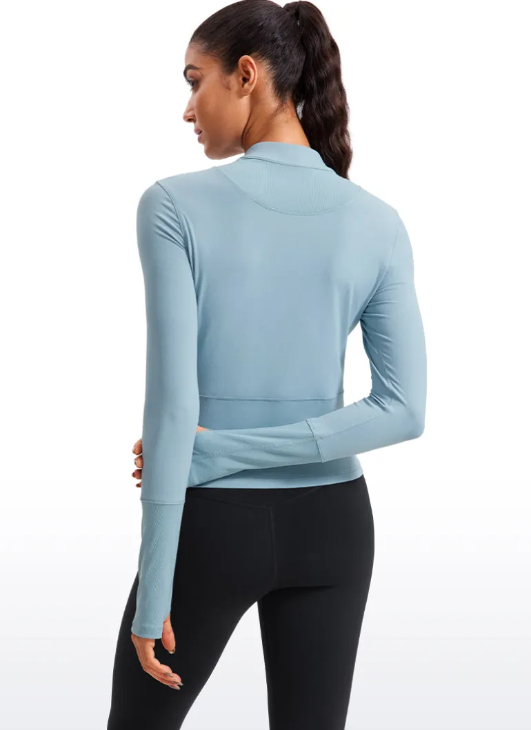Brushed Half Zip Cropped Long Sleeve