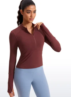 Brushed Half Zip Cropped Long Sleeve