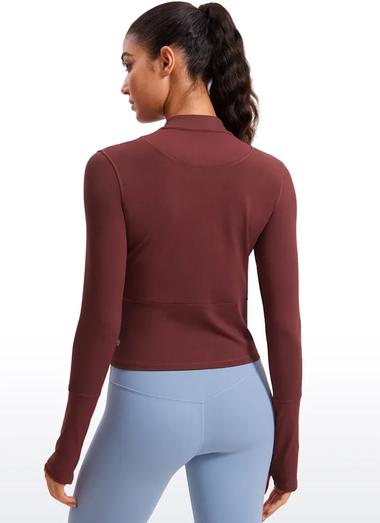 Brushed Half Zip Cropped Long Sleeve