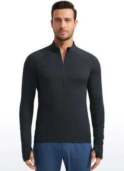 Brushed Half Zip Long Sleeve with Thumbhole