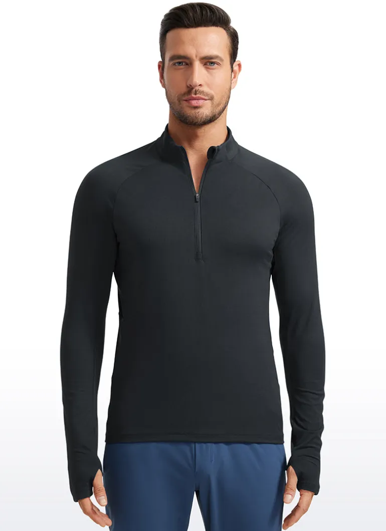 Brushed Half Zip Long Sleeve with Thumbhole