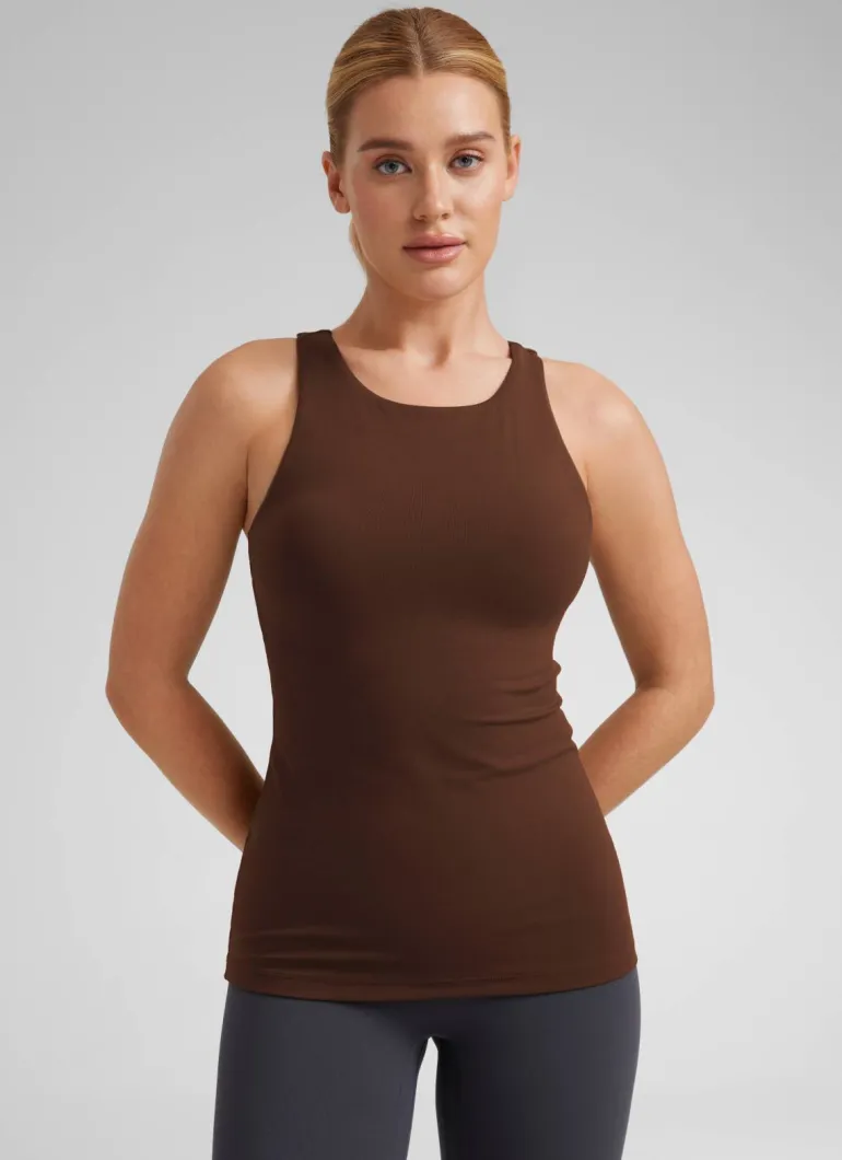 Butterluxe Hip Length Built-in Bra Tanks High Neck