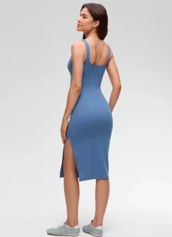 Butterluxe Square Neck Side Split Midi Dress