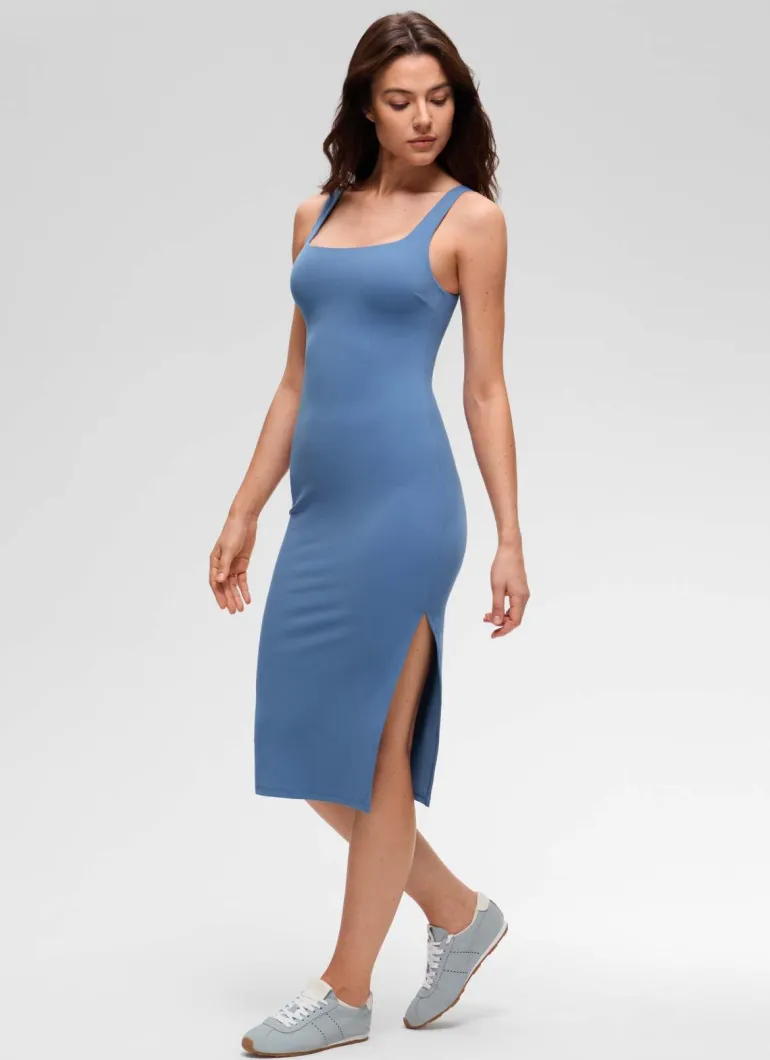 Butterluxe Square Neck Side Split Midi Dress