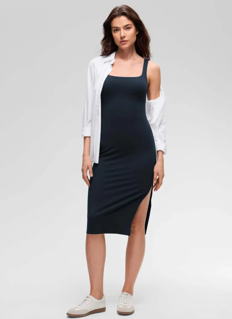 Butterluxe Square Neck Side Split Midi Dress