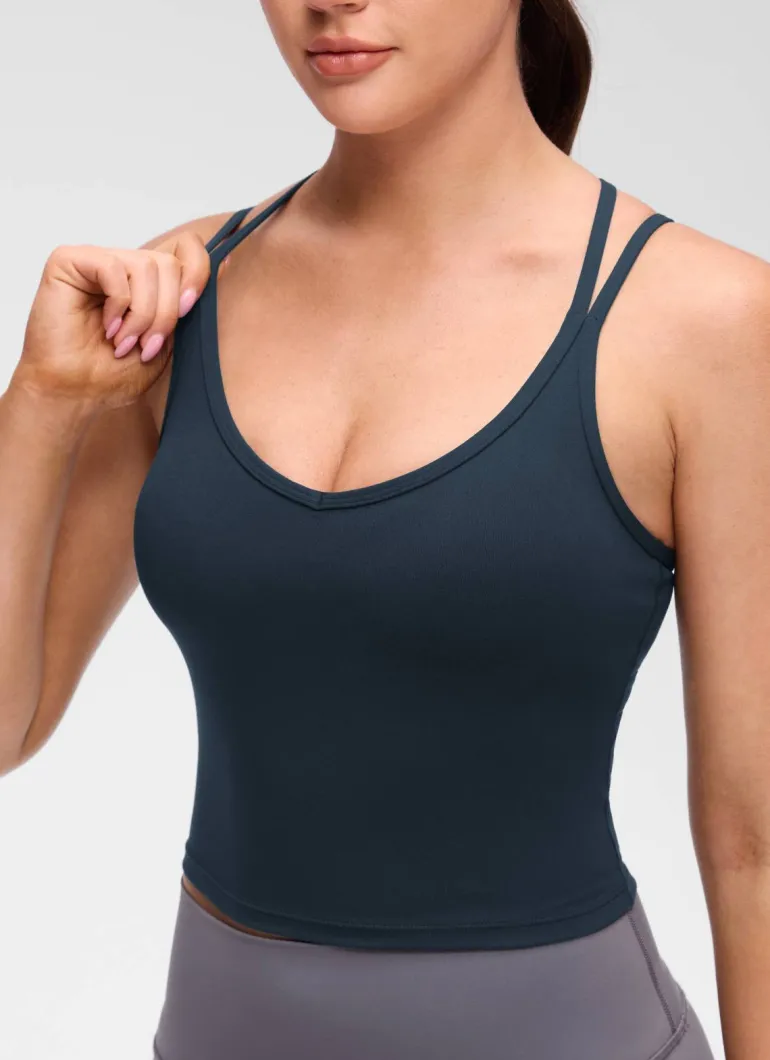 Butterluxe V Neck Cross Back Built in Bra Tank