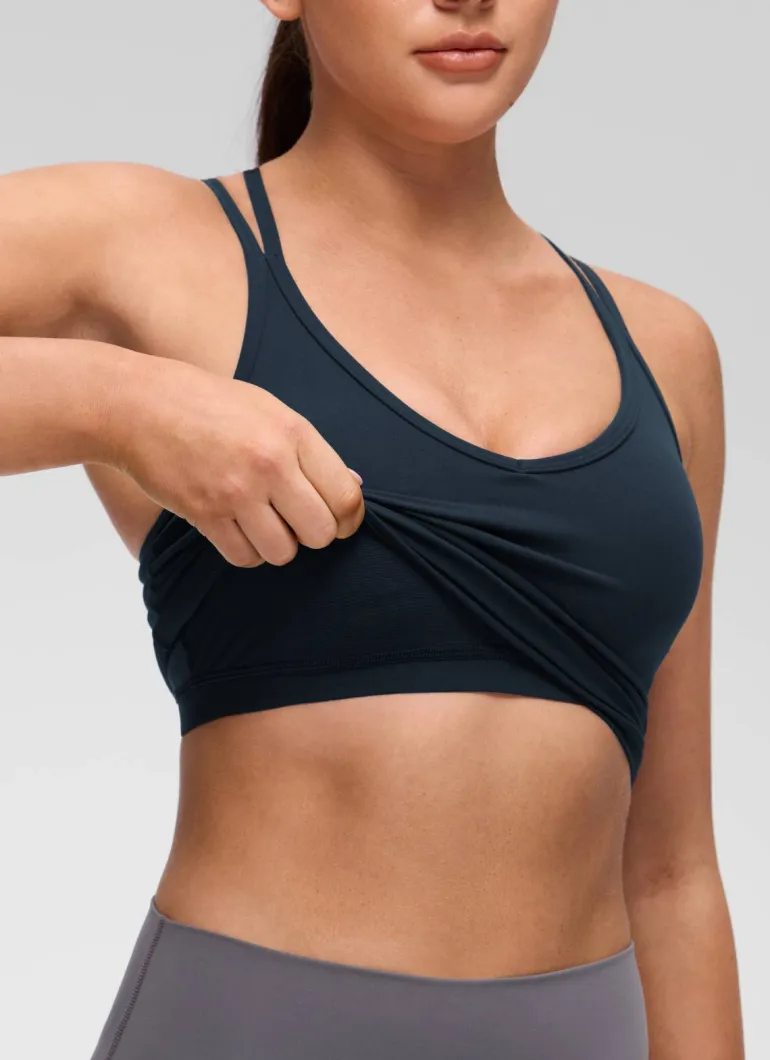 Butterluxe V Neck Cross Back Built in Bra Tank
