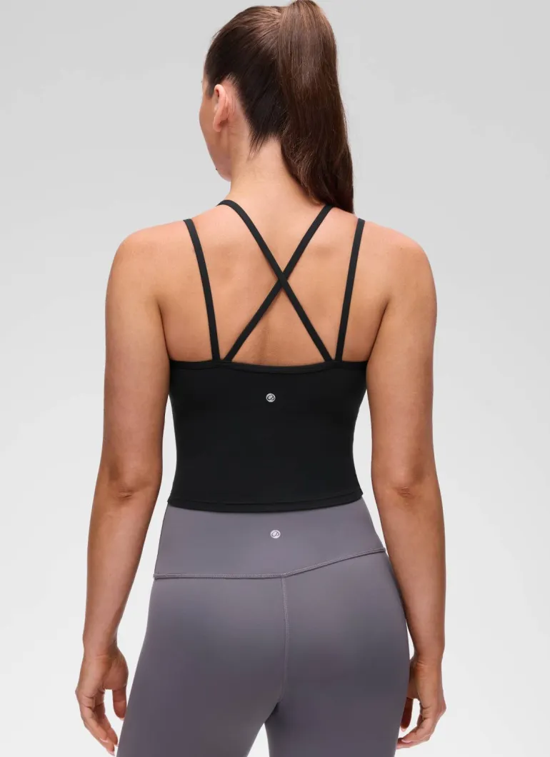 Butterluxe V Neck Cross Back Built in Bra Tank