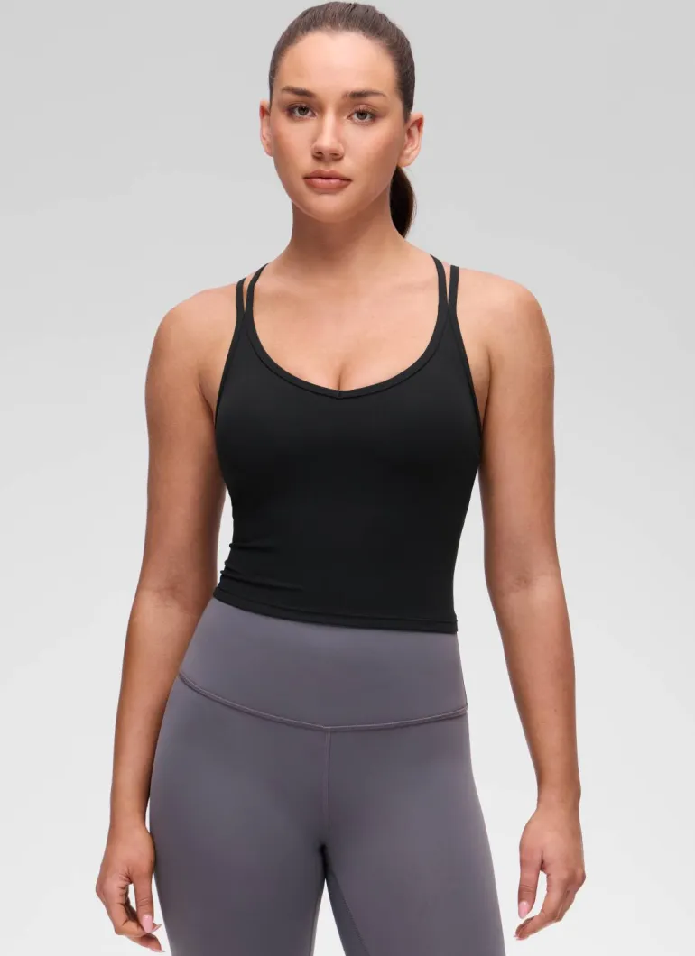 Butterluxe V Neck Cross Back Built in Bra Tank