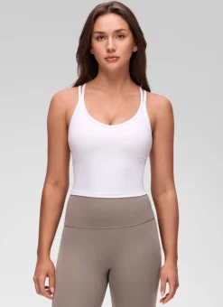 Butterluxe V Neck Cross Back Built in Bra Tank