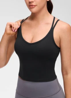 Butterluxe V Neck Cross Back Built in Bra Tank