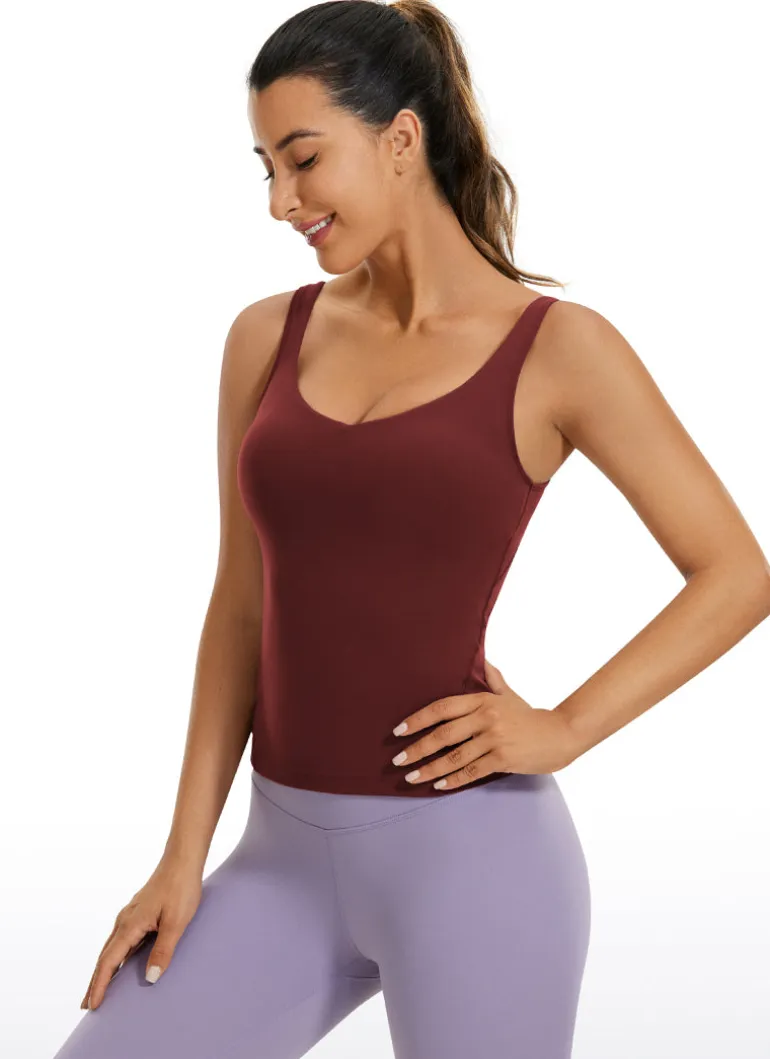 Butterluxe Waist-Length Built-in Bra Tank V Neck