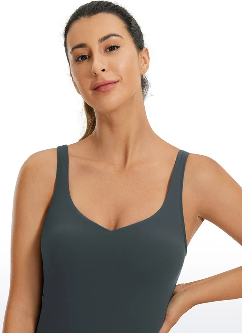 Butterluxe Waist-Length Built-in Bra Tank V Neck