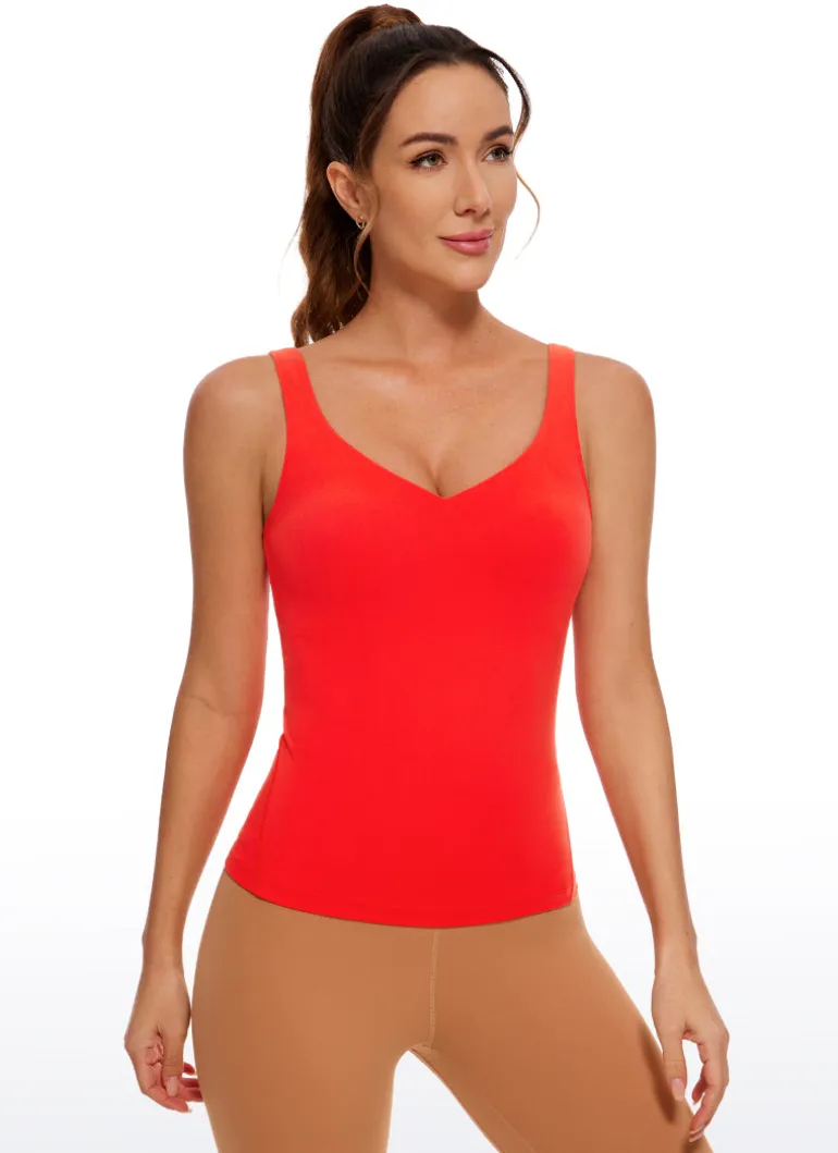 Butterluxe Waist-Length Built-in Bra Tank V Neck