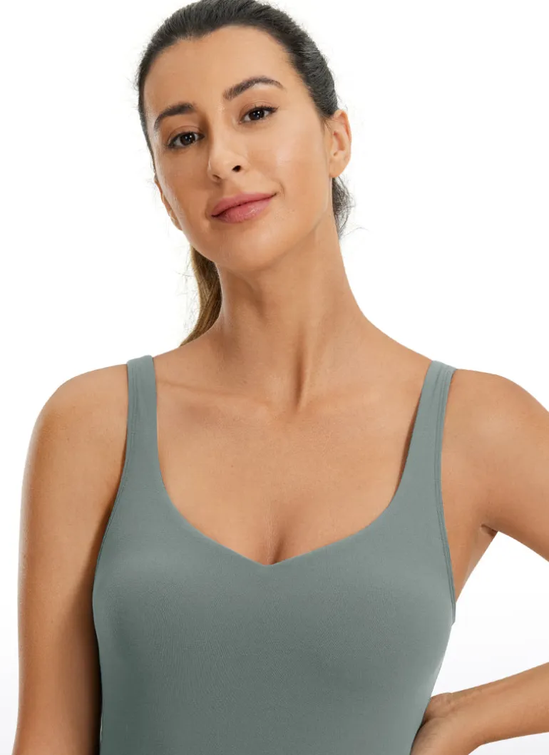 Butterluxe Waist-Length Built-in Bra Tank V Neck