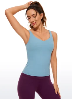 Butterluxe Waist-Length Built-in Bra Tank V Neck