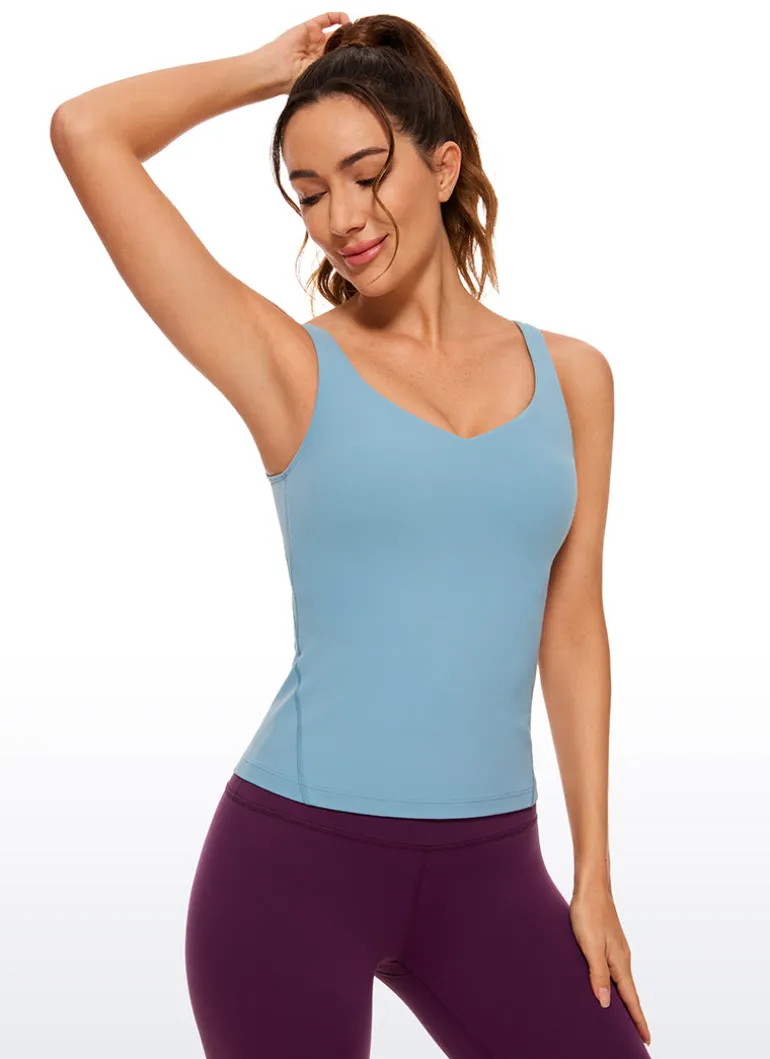 Butterluxe Waist-Length Built-in Bra Tank V Neck
