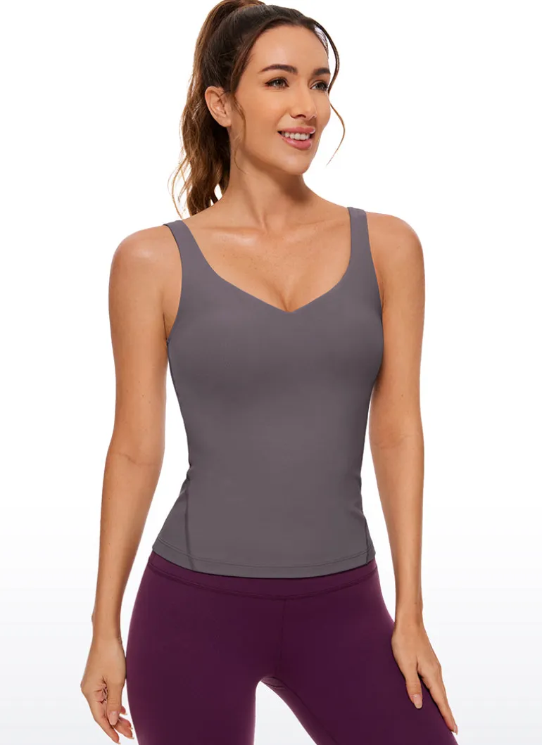 Butterluxe Waist-Length Built-in Bra Tank V Neck
