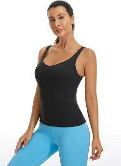 Butterluxe Waist-Length Built-in Bra Tank V Neck