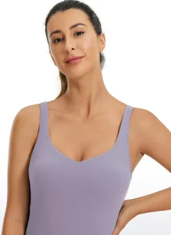Butterluxe Waist-Length Built-in Bra Tank V Neck