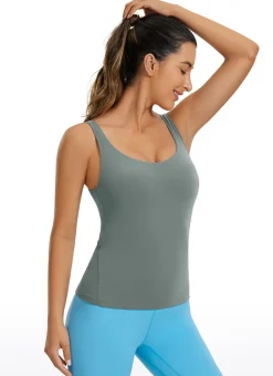 Butterluxe Waist-Length Built-in Bra Tank V Neck