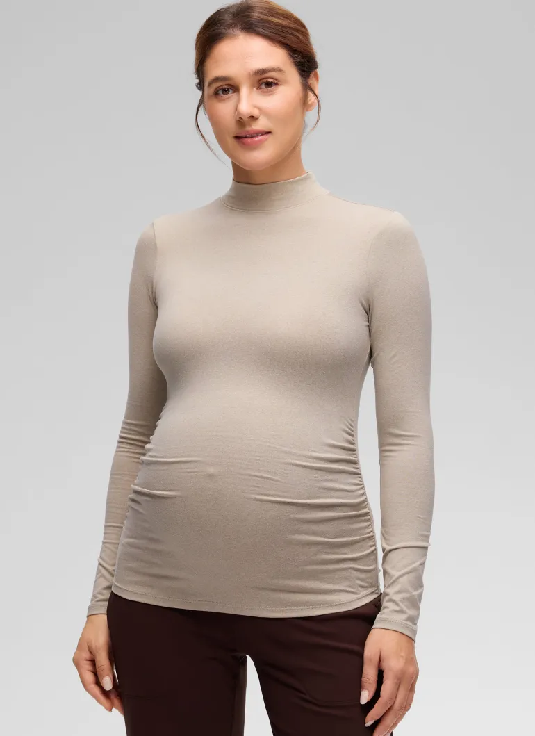 Cloud Jersey Maternity Mock Neck Ruched Shirt