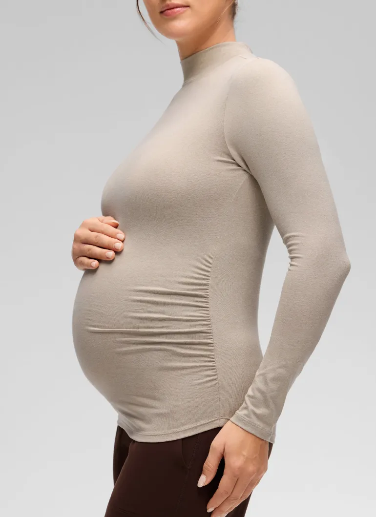 Cloud Jersey Maternity Mock Neck Ruched Shirt