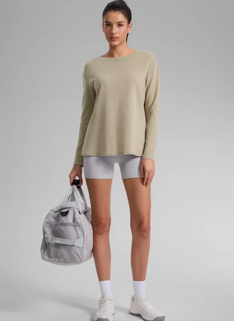 Cotton-Blend Boat Neck Long Sleeve