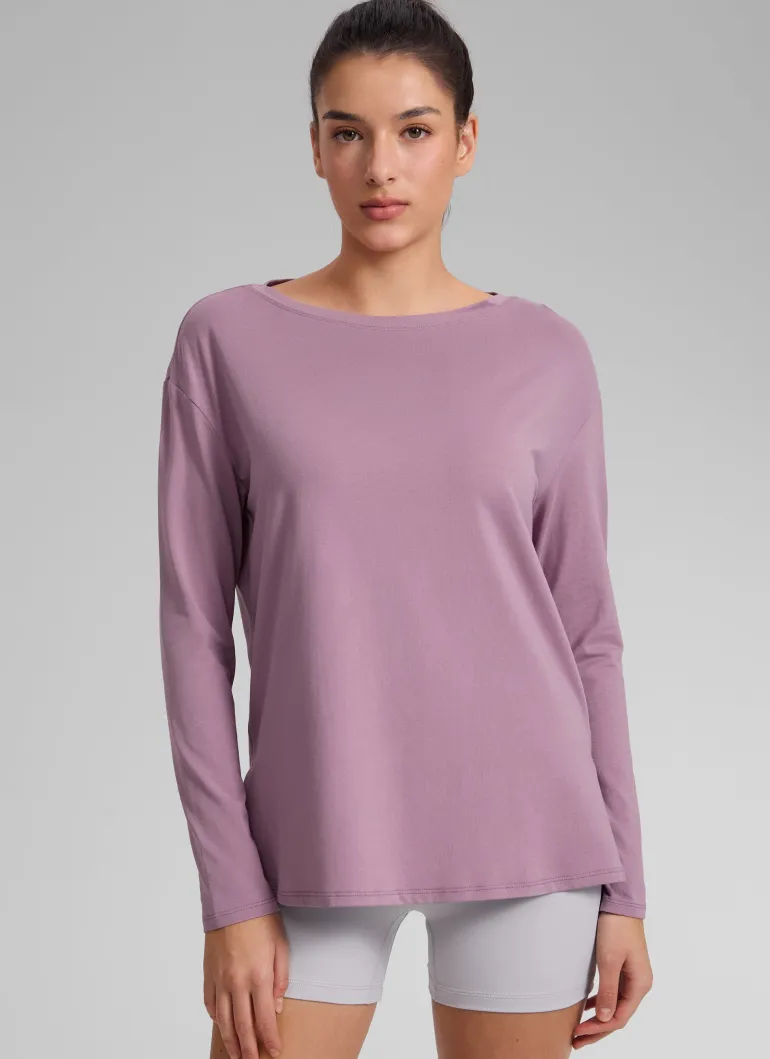 Cotton-Blend Boat Neck Long Sleeve