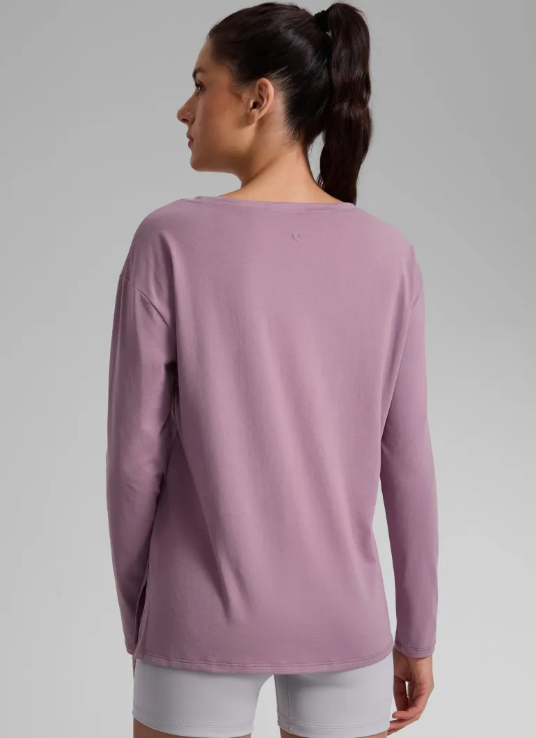 Cotton-Blend Boat Neck Long Sleeve
