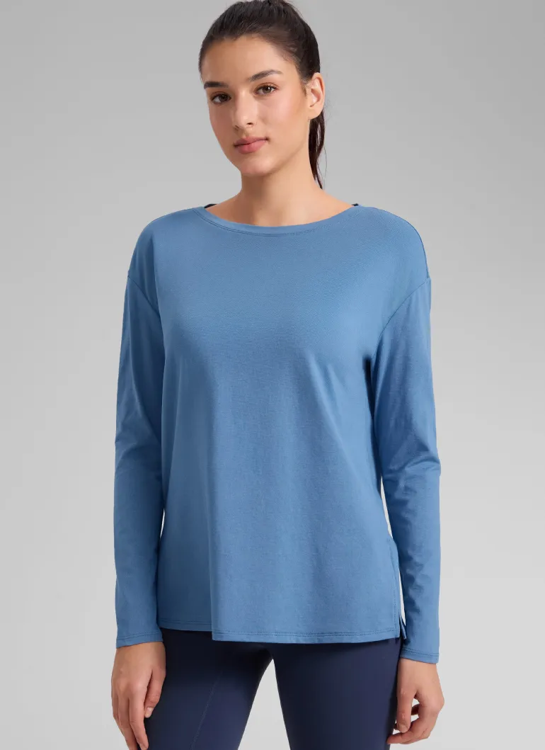 Cotton-Blend Boat Neck Long Sleeve