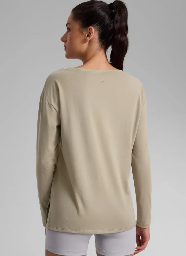 Cotton-Blend Boat Neck Long Sleeve