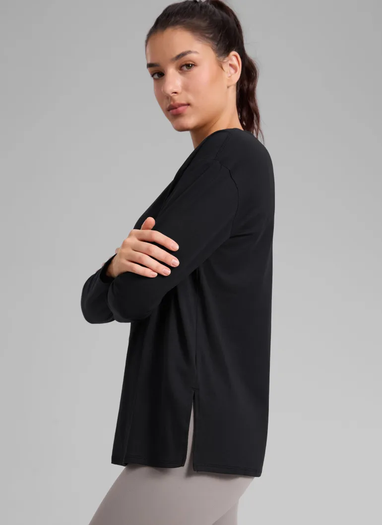 Cotton-Blend Boat Neck Long Sleeve