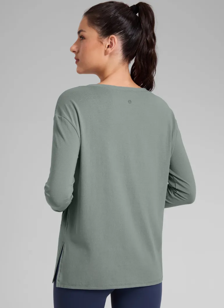 Cotton-Blend Boat Neck Long Sleeve