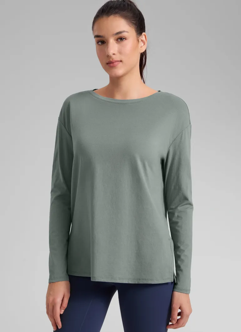 Cotton-Blend Boat Neck Long Sleeve