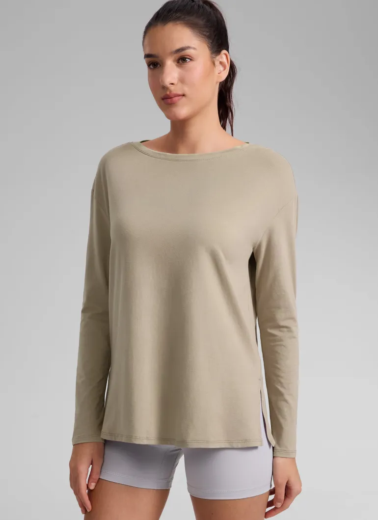 Cotton-Blend Boat Neck Long Sleeve