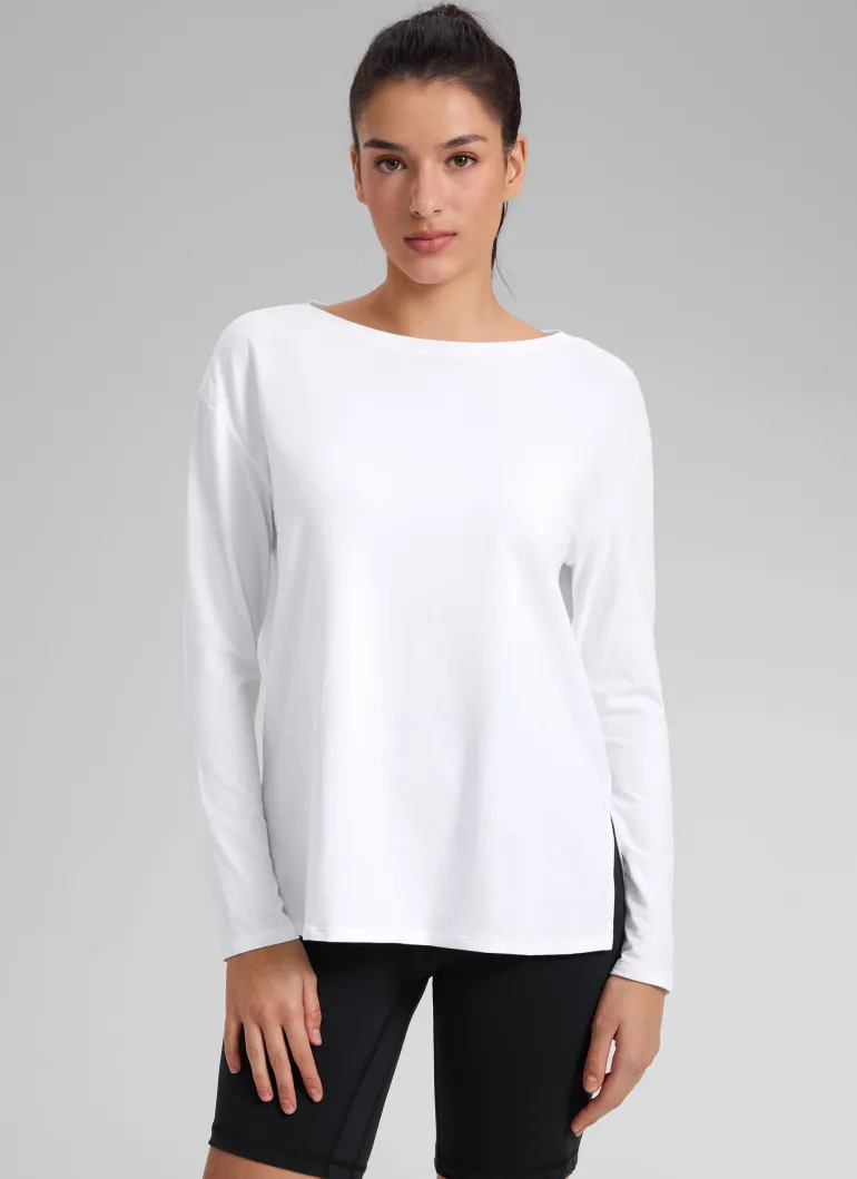 Cotton-Blend Boat Neck Long Sleeve