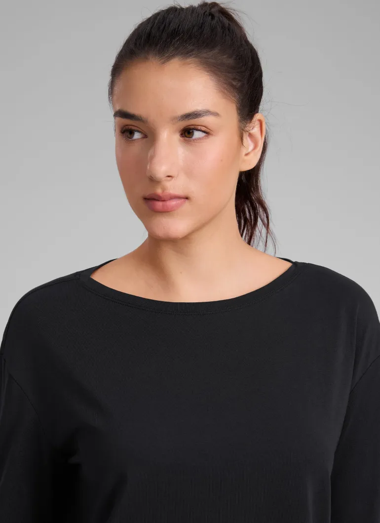 Cotton-Blend Boat Neck Long Sleeve